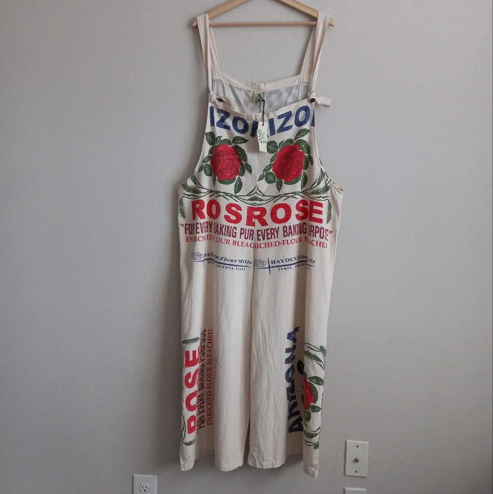 Jaded Gypsy Roses Flour Sack Market Fresh Overalls Cotton L/XL - Picture 4 of 16